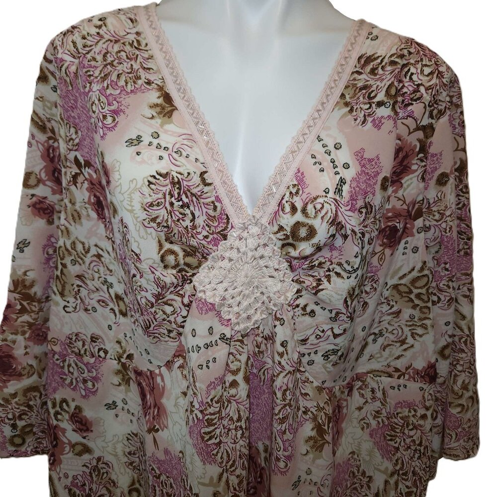 ❤️ 4/$20 Denim 24/7 top Women's 26W floral embellished blouse embroidery beaded - Picture 2 of 16
